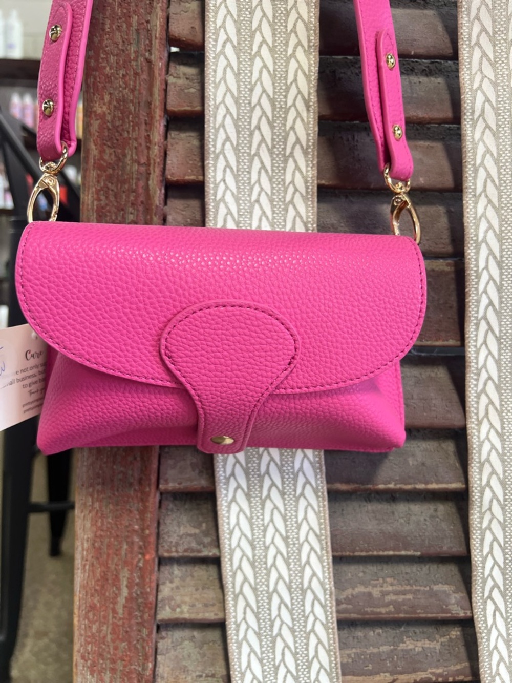 Hot Pink Pebbled Leather Crossbody Purse - Women's Shoulder Bag